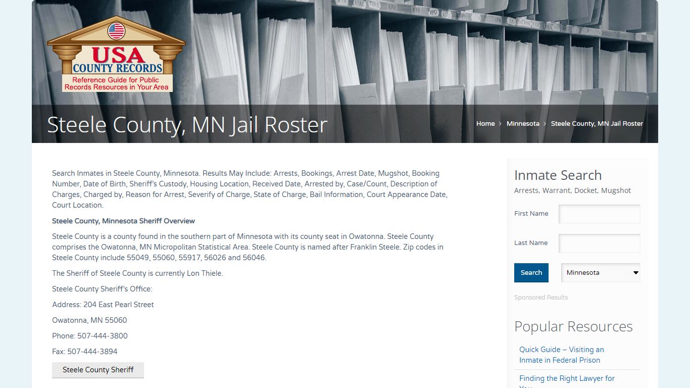 Steele County, MN Jail Roster | Name Search