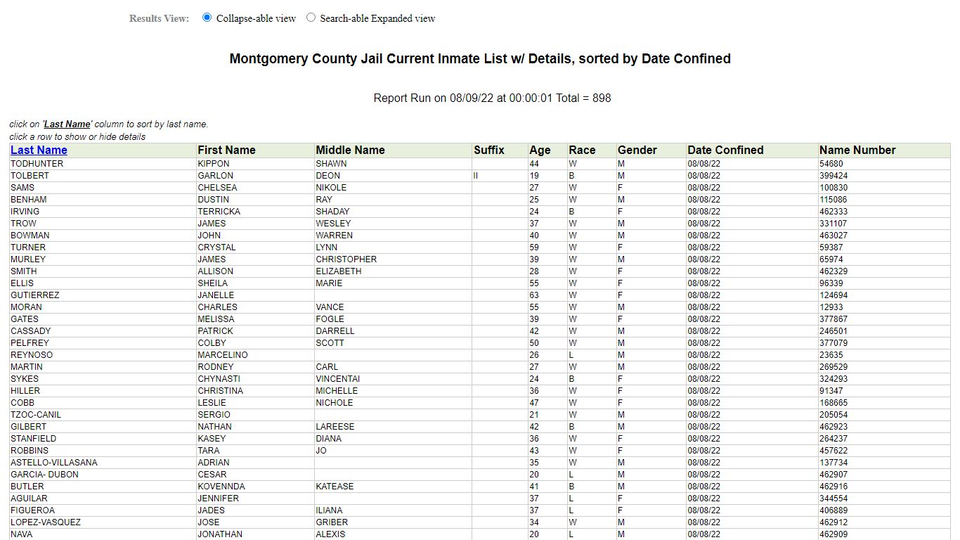 Jail Roster - Montgomery County, Texas